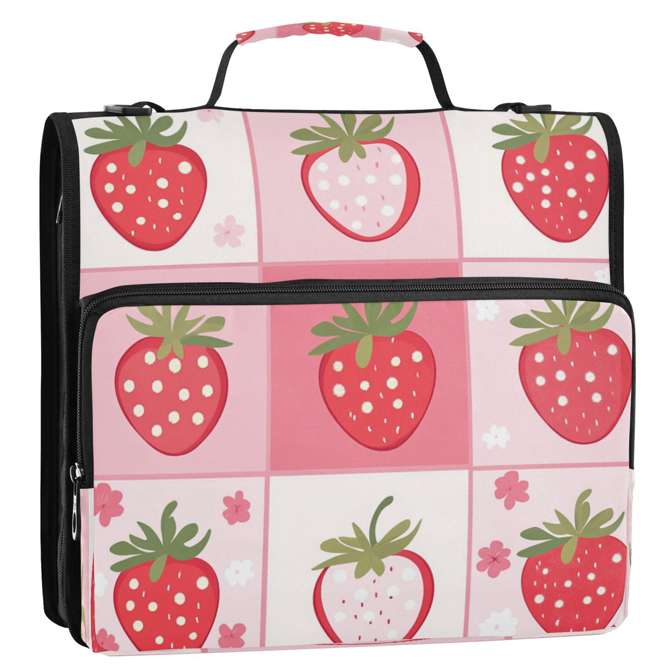 YAZAOO Zipper Binder trapper keeper Documents Organized Design Sweet Strawberry Patch Printed