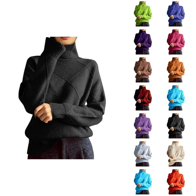 Pulls à Col Roulé pour Femmes 2026 Automne Hiver Tendance Manches Longues Tricot Uni