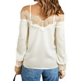 thumbnail image 3 of HUBERY Women Lace Pattern Spliced Off Shoulder Long Sleeve Solid Color Top, 3 of 3