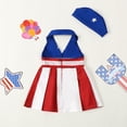 thumbnail image 3 of Okbabeha Little Girl 4th of July Outfit, Striped Sleeveless Halter Neck A-Line Dress Star Print Hat Toddler Summer 2 Piece Set, 3 of 7