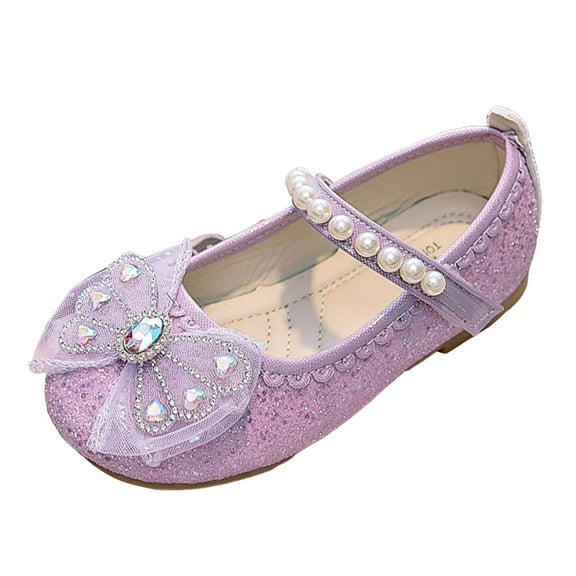 Quealent Girls Dress Shoes Mary Jane Princess Shoes Girls' Flats Glitter Low Heels Flower Wedding Party Footwear for Toddler Little/Big Kid Purple for Size 13