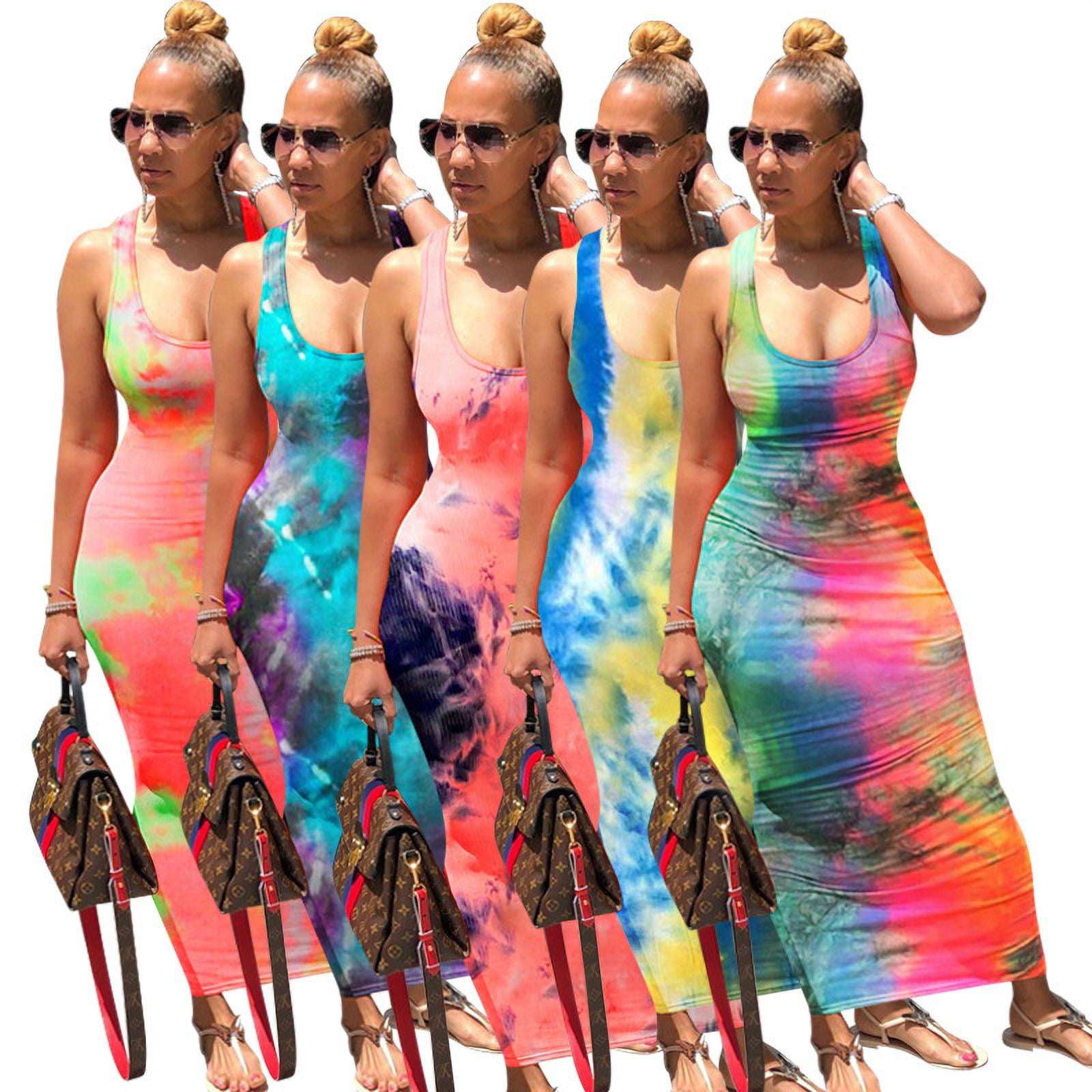 Women's Fashion Sexy TieDye Back Strap Dress