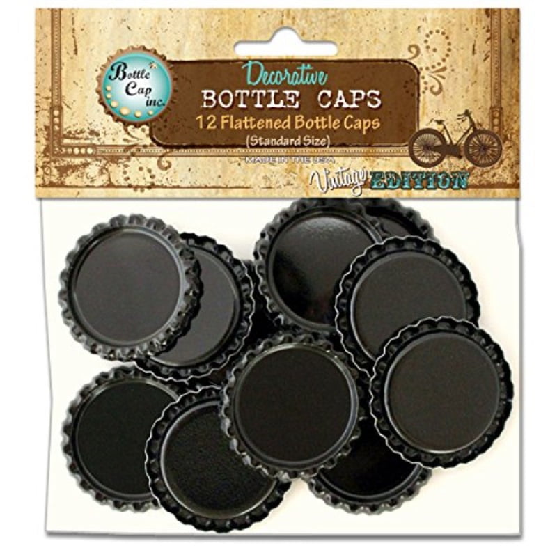 Bottle Cap Black Flattened Standard Bottle Caps, 12 Per Package
