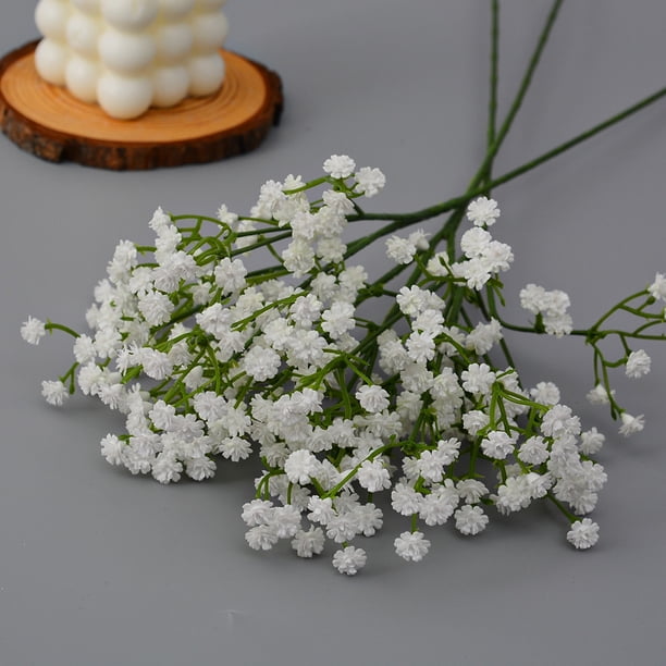 Xiao Hua 15 flores artificiales de aliento de bebé, ramo de gypsophila artificial de tacto real para arreglos florales de boda, fiestas, decoración del hogar (blanco)