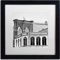 Trademark Fine Art "Brooklyn Bridge 1" Canvas Art by CATeyes, White Matte, Black Frame