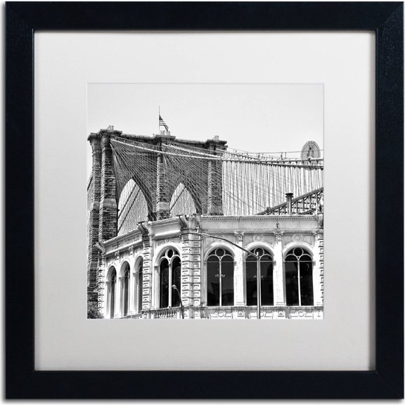 Trademark Fine Art "Brooklyn Bridge 1" Canvas Art by CATeyes, White Matte, Black Frame