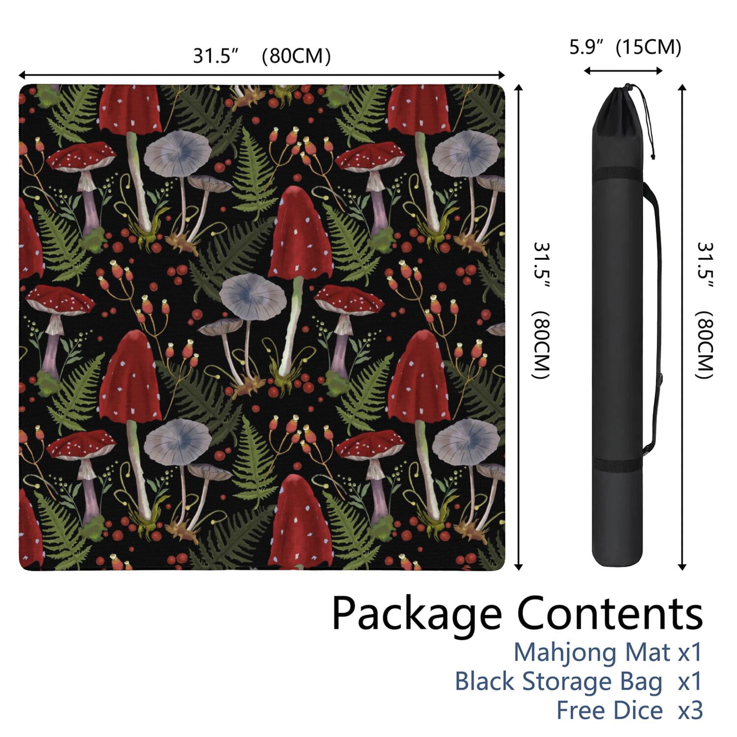 31.5 Inch Botanical Plants Mahjong Playing Mat Constructed from High Quality Rubber with Anti-Slip Properties and Noise Reduction Features for Card Games Board Games