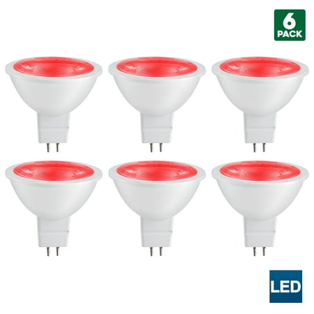 

6 Pack Sunlite MR16 Red LED Bulb 12 Volt 3 Watt 90 Lumens GU5.3 Base 30 000 Hour Long Life 25W Equivalent Energy Saving Cool Touch