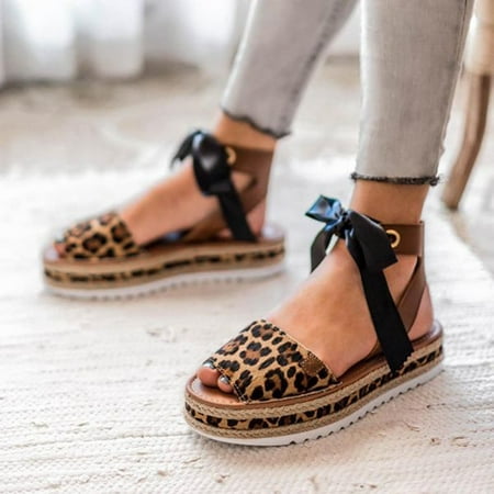 

TANGNADE Women s Ladies Fashion Girls Leopard Thick Flat Sandals Buckle Casual Shoes