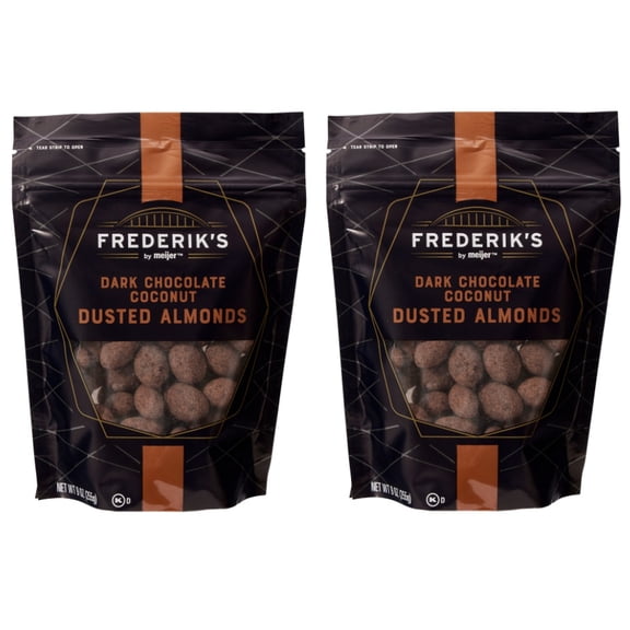Frederik's Dark Chocolate Coconut Dusted Almonds, 9 Ounces (2 Bags)