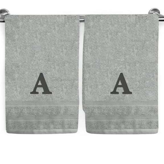 Ben Kaufman Sales Custom Light Gray Monogrammed Hand Towels for Bathroom Set of 2-100% Cotton 17" x 28" Customized with Initial A