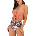 thumbnail image 1 of Traje de baño de dos piezas para mujer, dobladillo con volantes, lazo frontal, pantalones cortos de cintura alta, traje de baño elegante, Color claro XL, 1 of 7