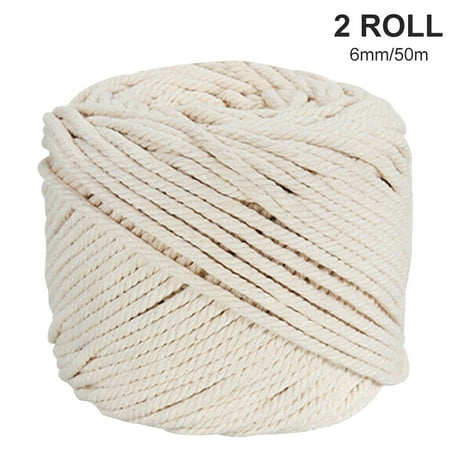 

DRASHOME Cotton Rope Handicraft DIY Cotton Cord Weaving Crafting Braiding Rope Thread 6mm 50m 2 Rolls