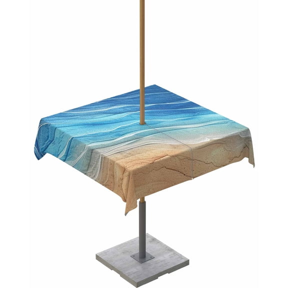 Lsrtoss Outdoor Tablecloth with Umbrella Hole & Zipper, Blue Ombre Coastal Square Tablecloth 60x60 Inch, Summer Nautical Beach Ocean Seaside Patio Table Cover Waterproof Table Cloth for Picnic/Party