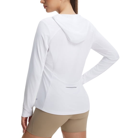 BALEAF Women's Sun Shirts UPF 50 Mesh Back Lightweight Breathable Long Sleeve Shirt SPF Hoodie for Fishing Hiking White L