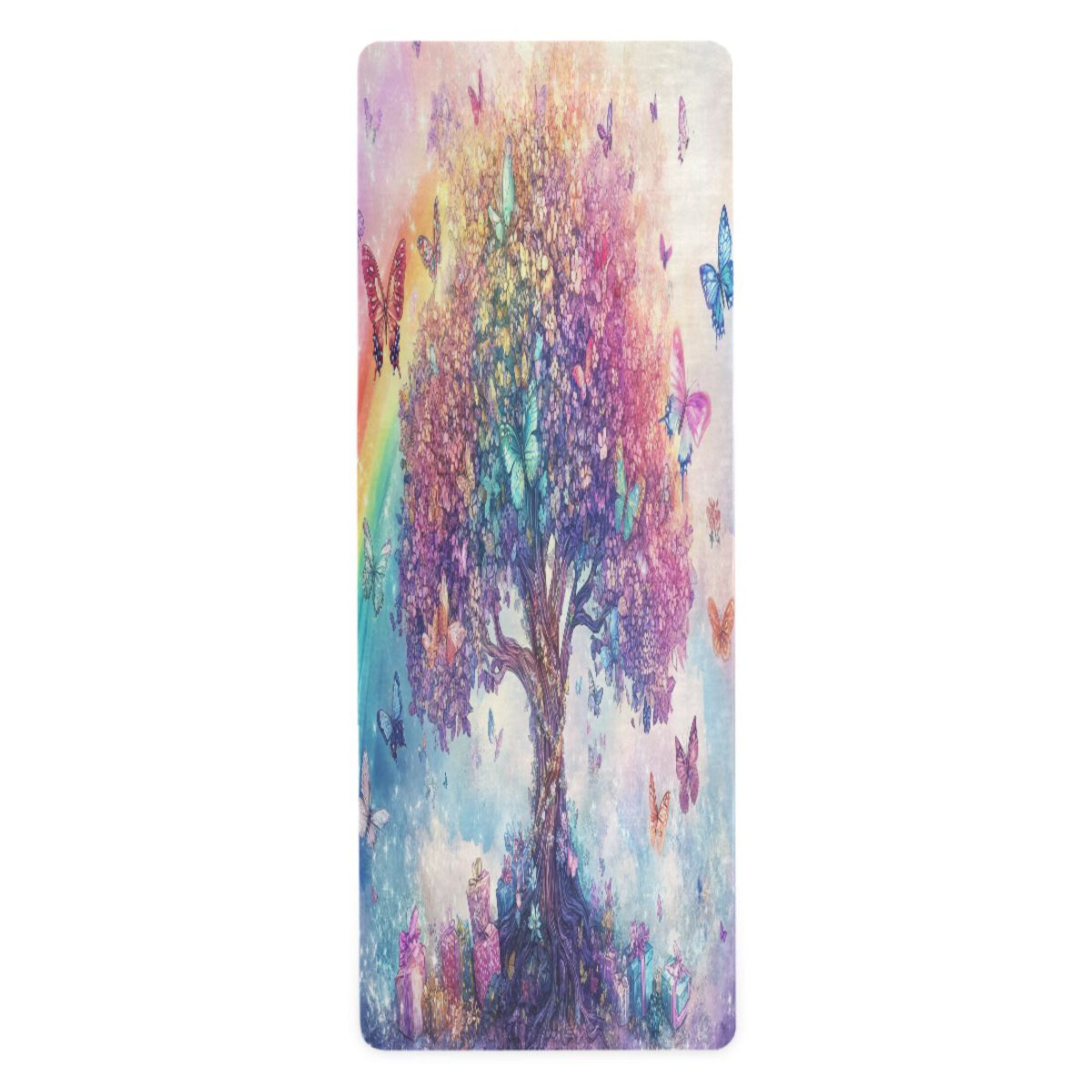 BZSMCE Yoga Mat Women Colorful Tree with Butterflies Fitness Mat