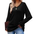 thumbnail image 2 of ATOYSOY Outwear Solid Color Pullover V Neck Shirts Fall Winter Loose Blouse for Women Casual Dress Sweatshirts Long Sleeve Tops Trendy Black L, 2 of 6