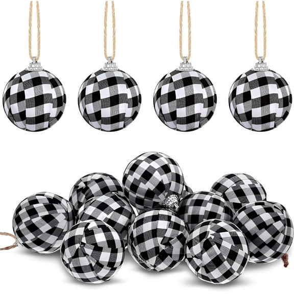 JosLiki Farmhouse Buffalo Plaid Multi-color Fabric Christmas Ball Ornaments, 12 Count (2.15")