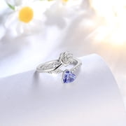 Beautlace Rose Heart Birthstone Ring,925 Sterling Silver Adjustable Open Heart Rings Jewelry Gifts for Women Mom -December