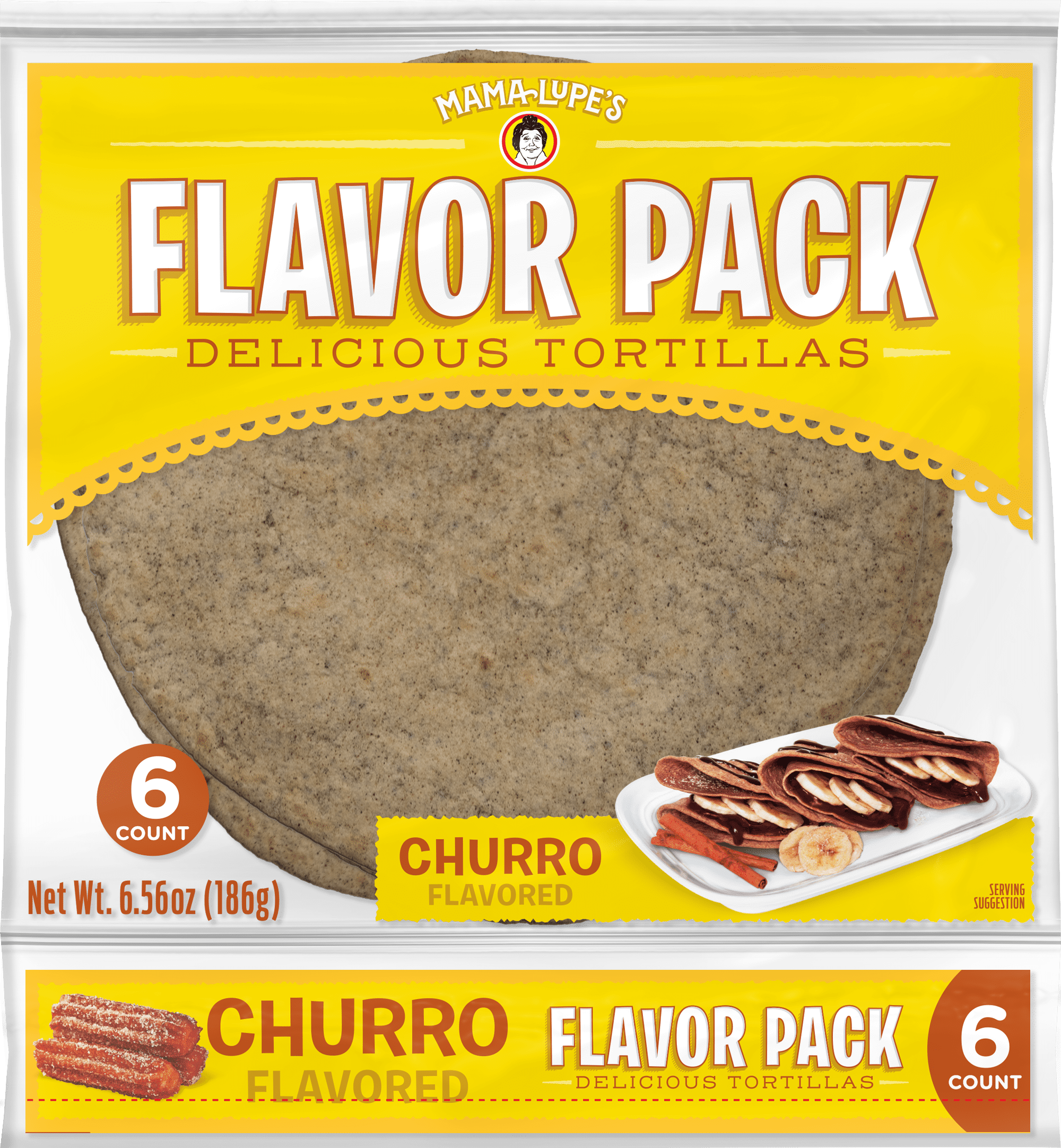 Flavor Pack Churro Flavored Tortilla from Mama Lupe's are a great item for creative desserts, rolling up with a banana or to serve with ice cream. They are also great for snacking anytime.
