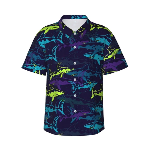 Mens Casual Button Down Short Sleeve Hawaiian Shirts,Abstract Sharks Shirts Regular Fit Beach Summer Shirts with Front Pocket,XL