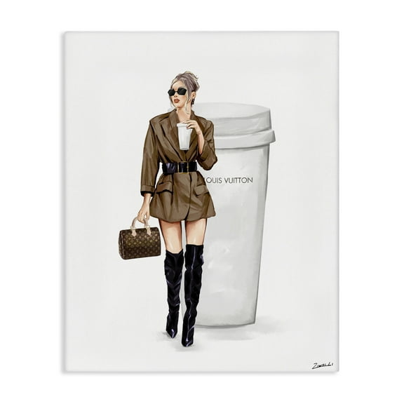 Stupell Industries Chic Fashion & Coffee Cup People Painting Wrapped Canvas Art Print Wall Art, 16 x 20