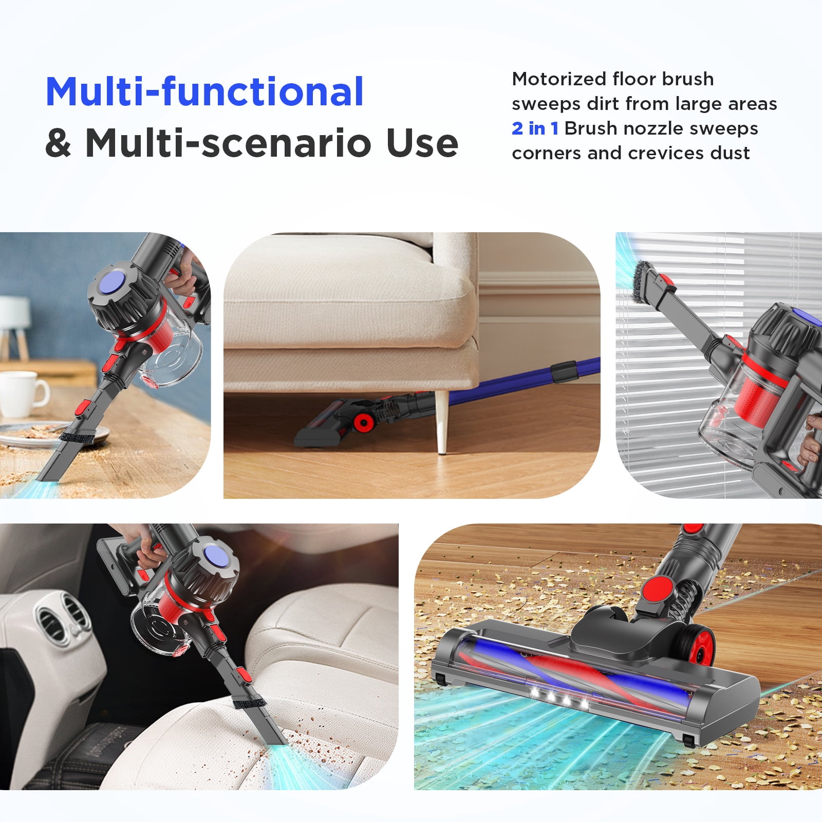 KANFUAQ Cordless Vacuum Cleaner, 38000PA/450W 50min 2500mah for Home Pet Hair Carpet Wood Floor (Blue)