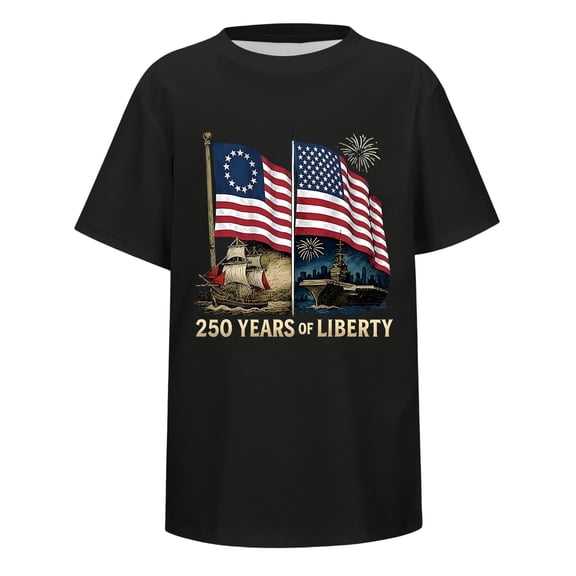 Hihipz Toddler Boys 4Th Of July T-Shirt America's 250Th Anniversary USA Flag Print Short Sleeve Crew Neck Patriotic Tee