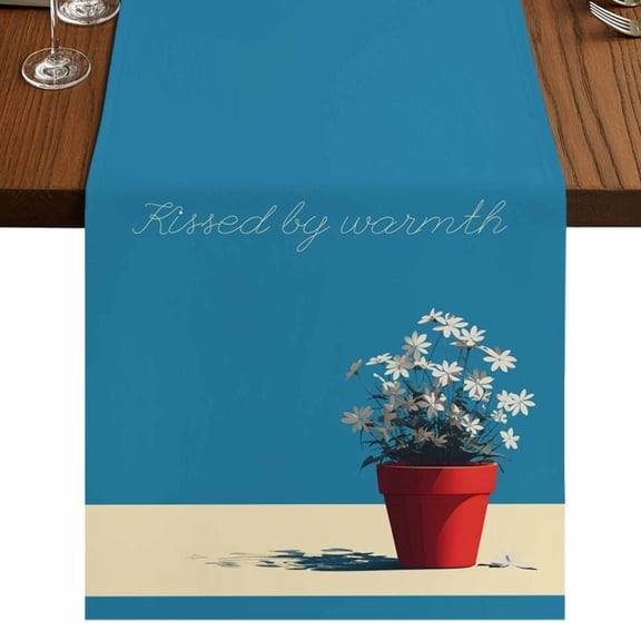 Table Runners 90 Inches Long Dress Scarves, Blue Daisy Vase Farmhouse Coffee/Dining/Kitchen Table Runner for Living Room, Spring Floral Modern Art 13x90 Inch