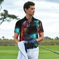 thumbnail image 2 of Kdxio Neon Spectrum Cat Portrait Print Men's Short Sleeve Polo Shirt,Midweight Men's Shirt-3X-Large, 2 of 5