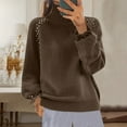 thumbnail image 2 of YUGYXL Women's Fall Long Sleeve Sweater Turtleneck Cozy Knit Sweater with Pearls Casual Loose Pullover Jumper Tops Coffee XL, 2 of 6