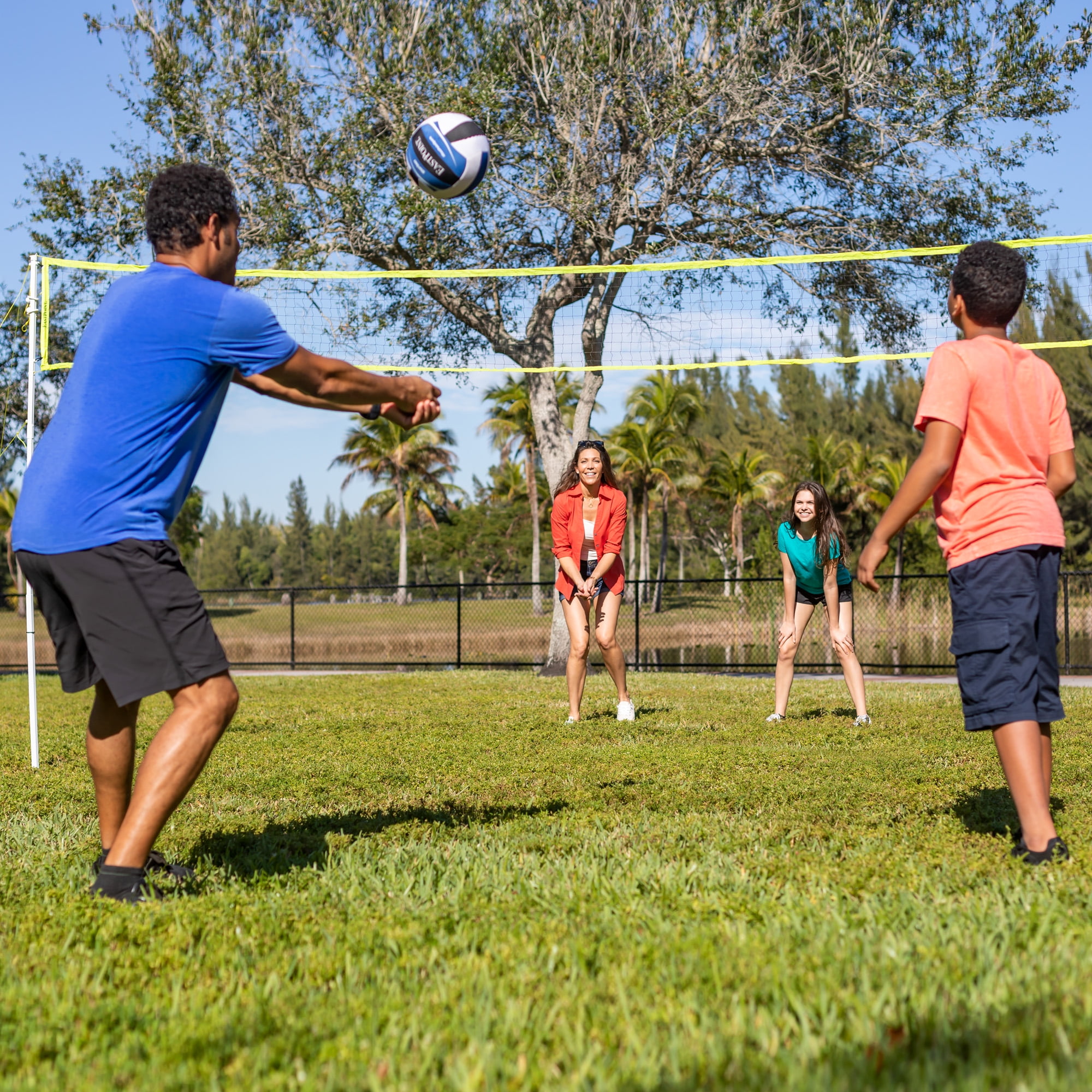 EastPoint Sports Volleyball and Badminton Combo Set - Adjustable Height Net - Includes 2 Volleyballs, 4 Rackets, & 2 Shuttlecocks