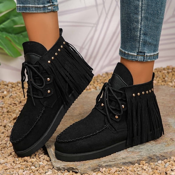 JUSLIO Winter Boots for Women,Flat Boots Solid Color Ankle Boots Fashion Casual Comfort Round Toe Womens Boots