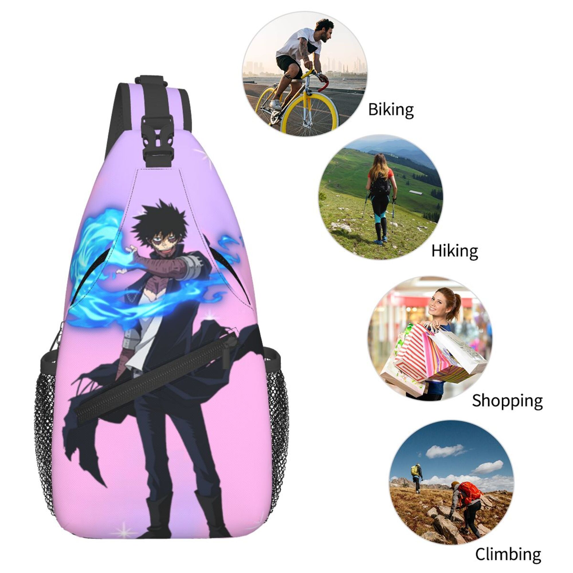 My Hero Academia Dabi Sling Backpack Crossbody Shoulder Bags for Men Women Small Daypacks Chest Bag Hiking Travel Sport Climbing Runners