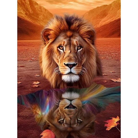 5D DIY Diamond Painting Set "Reflective Lion Head, Animals" Round Diamond Art Crafts for Adults, Suitable for Wall Decoration, Bedroom and Home Decoration