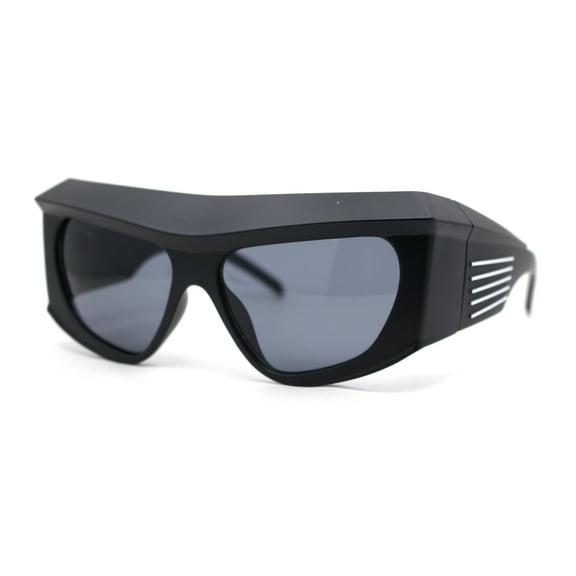 Mad Brow Line Super Thick Temple Angular Flat Top Plastic Sunglasses All Black