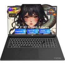 17.3" Gaming Laptop with AMD Ryzen 7 7735HS (Beats i7-12650H） Radeon 680M Graphics for Smooth Gaming, 16GB DDR5, 512GB SSD，Fingerprint, Backlit Keyboard (Blavk)