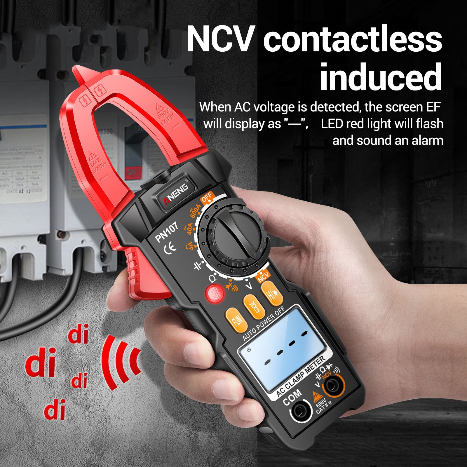 ANENG PN107 Digital Clamp Meter CAT II 600V AC Voltage Multimeter Tester 4000 Counts Amp Voltage Tester Measures AC/DC Current AC Voltage Resistance Capacitor Diodes