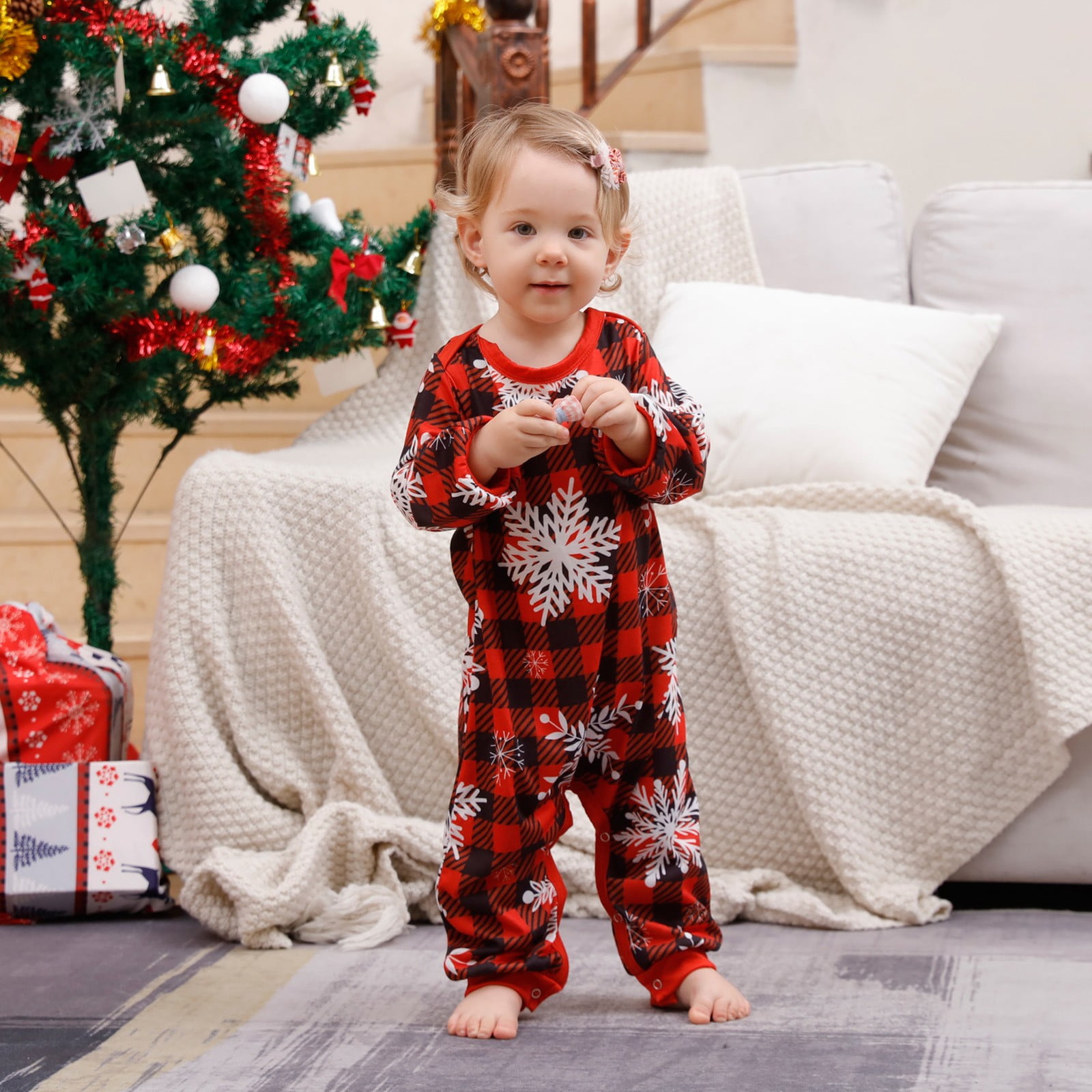 Wolfast Family Christmas Pjs Matching Sets Christmas Baby Matching Pajamas Set Pjs for Family Set Red Plaid Top and Long Pants Sleepwear Sets Family Matching Christmas Pajamas Set Walmart