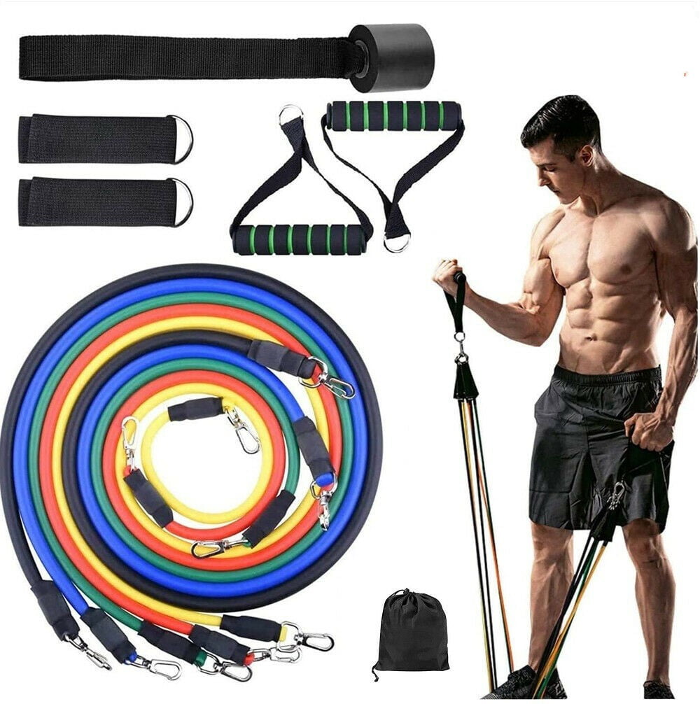 The x Bands Premium Long Resistance Band Set with Handles Door Anchor and Ankle Attachments by Tube Bands with Anti-Snap Nylon Cover Fitness Exercise Bands 