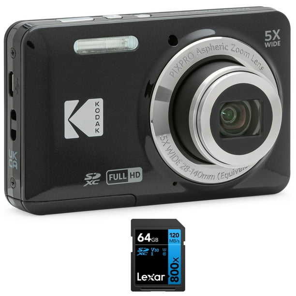 Kodak FZ55BK PIXPRO FZ55 Digital Camera Black Bundle with Lexar 64GB