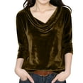 thumbnail image 2 of Yourumao Velvet Tops for Girls Dressy Cowl Neck Shirts Trendy Long Sleeve Blouses Solid Soft Tees Spring Going Out Tshirts, 2 of 5