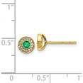 thumbnail image 2 of 14K Yellow Gold Diamond And Emerald Halo Post Earrings (6 X 6) Made In India em5587-em-010-ya, 2 of 5