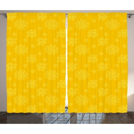 Solar Reflective Curtains Yellow Decor Curtains 2 Panels Set, Sun Solar Hand Drawn Style Pattern with Little Spiral Spots Like Hot Summer Sun, Window Drapes for Living Room Bedroom, 108W X 84L Inches, Yellow, by Ambesonne ()