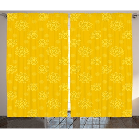 Yellow Decor Curtains 2 Panels Set, Sun Solar Hand Drawn Style Pattern with Little Spiral Spots Like Hot Summer Sun, Window Drapes for Living Room Bedroom, 108W X 84L Inches, Yellow, by