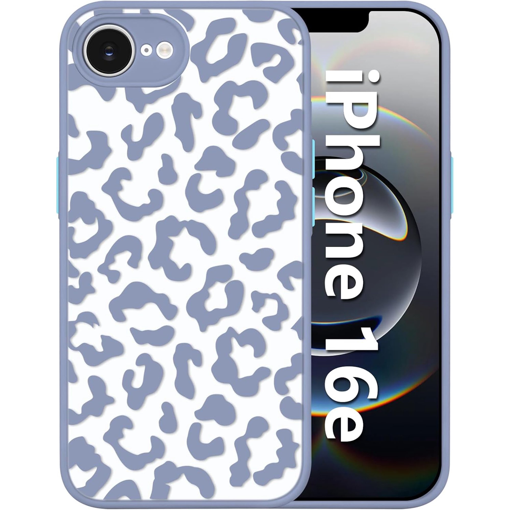 Leopard Case for iPhone 16e, Upgraded Full Camera Protection, Cute Cheetah Print Slim Translucent Matte Grey Blue Protective Phone Cover for Girls Women iPhone 16e 6.1", Grey Blue Leopard