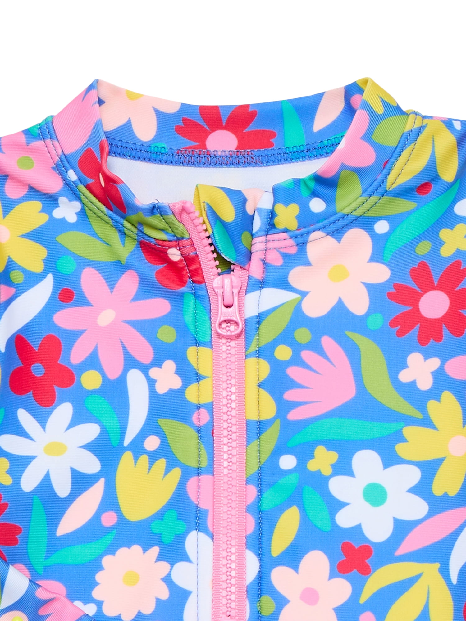 Wonder Nation Toddler Girl Long- Sleeve Zip Rash Guard Swimsuit, Sizes 12M-5T