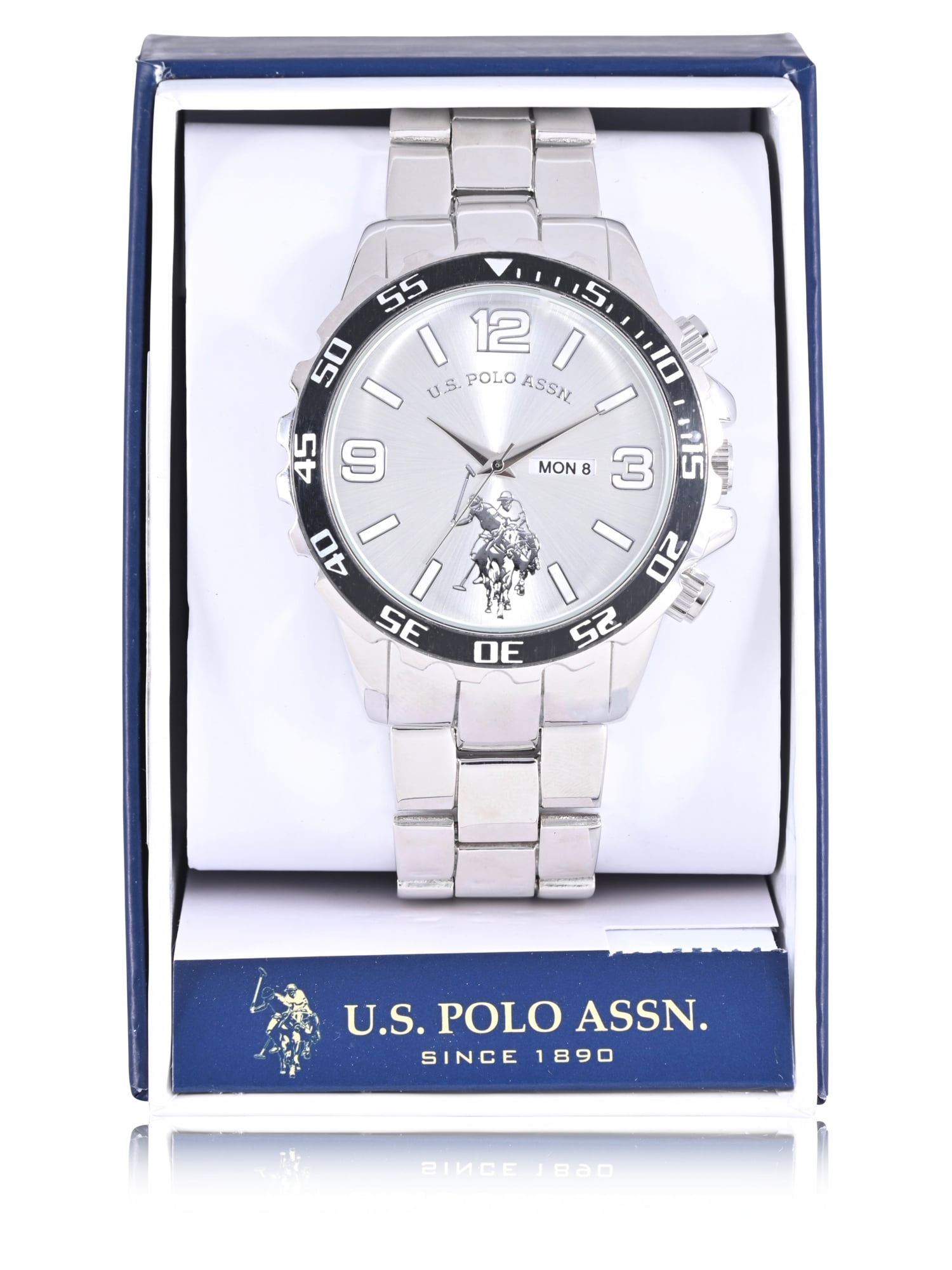 U.S. Polo Assn. Adult Male Analog Watch in Silver with Sports Bezel in One Size (USC80689WM)