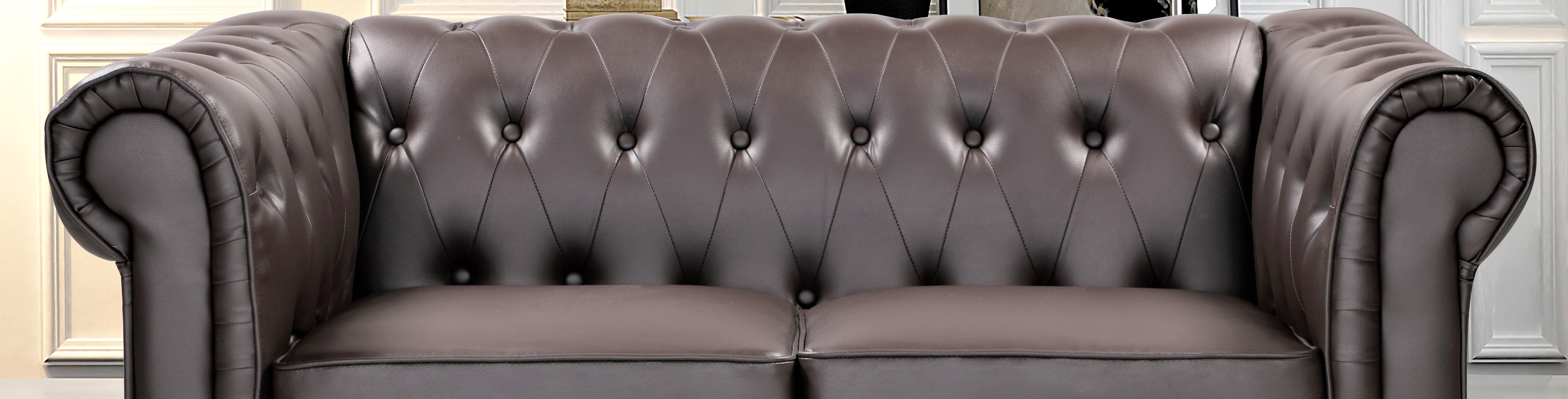 Uspridefurniture Oriskany Chesterfield Faux Leather Loveseat -Brown, Solid Wood Leg