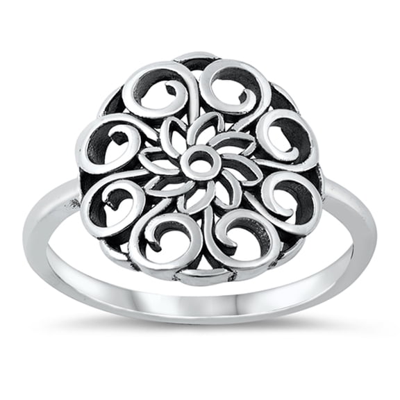 Large Mandala Spiritual Ring .925 Sterling Silver Band Jewelry Female Male Unisex Size 12